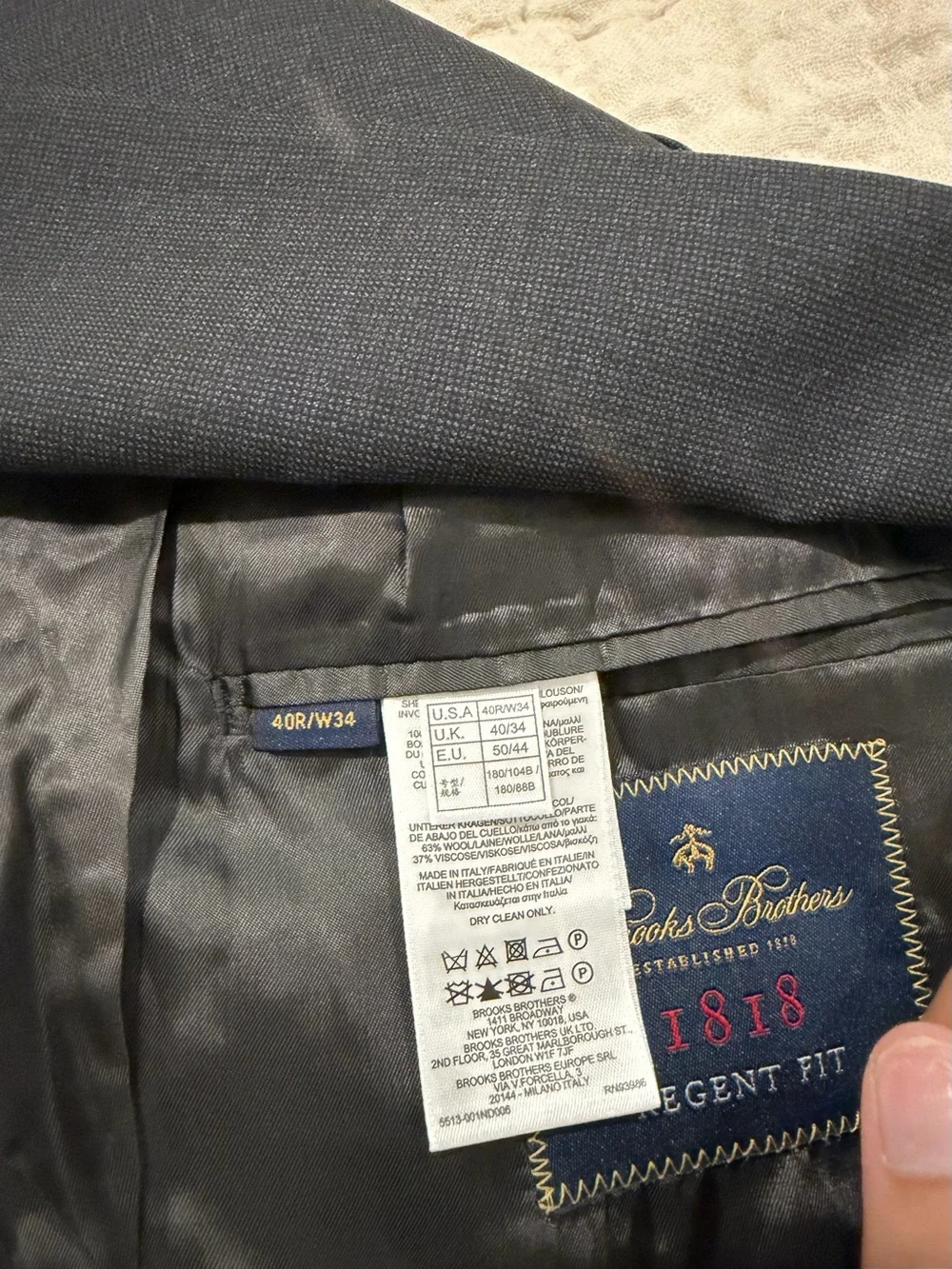 Brooks Brothers Vitale Barberis Canonico 1818 Regent Fit Charcoal Two Piece Suit